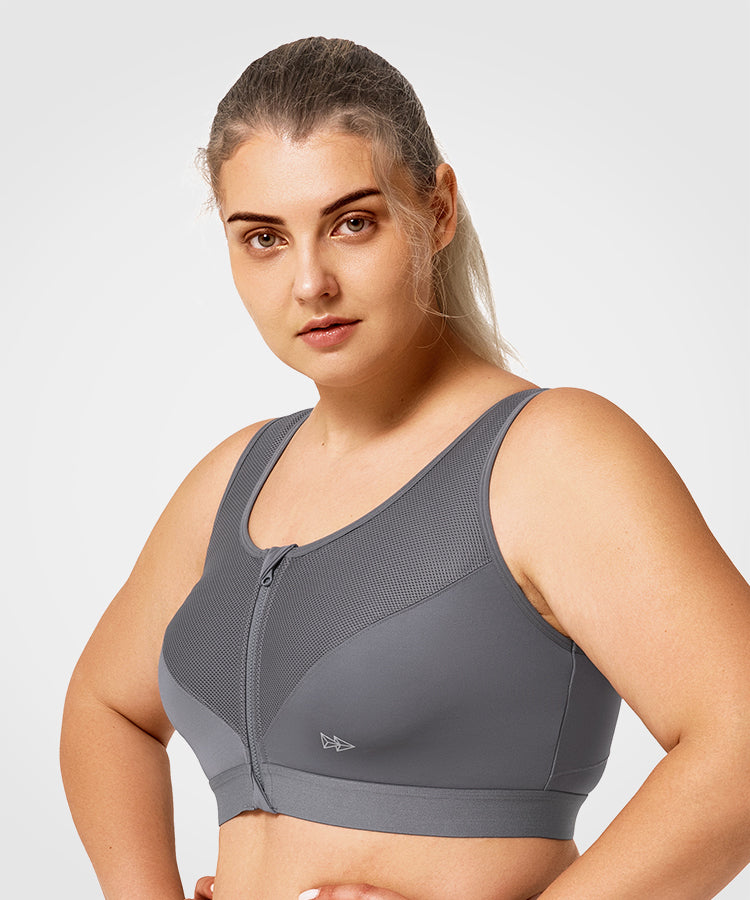 Power Classic Zip Running Bra | Women's High Support Sports Bra (Plus Size)