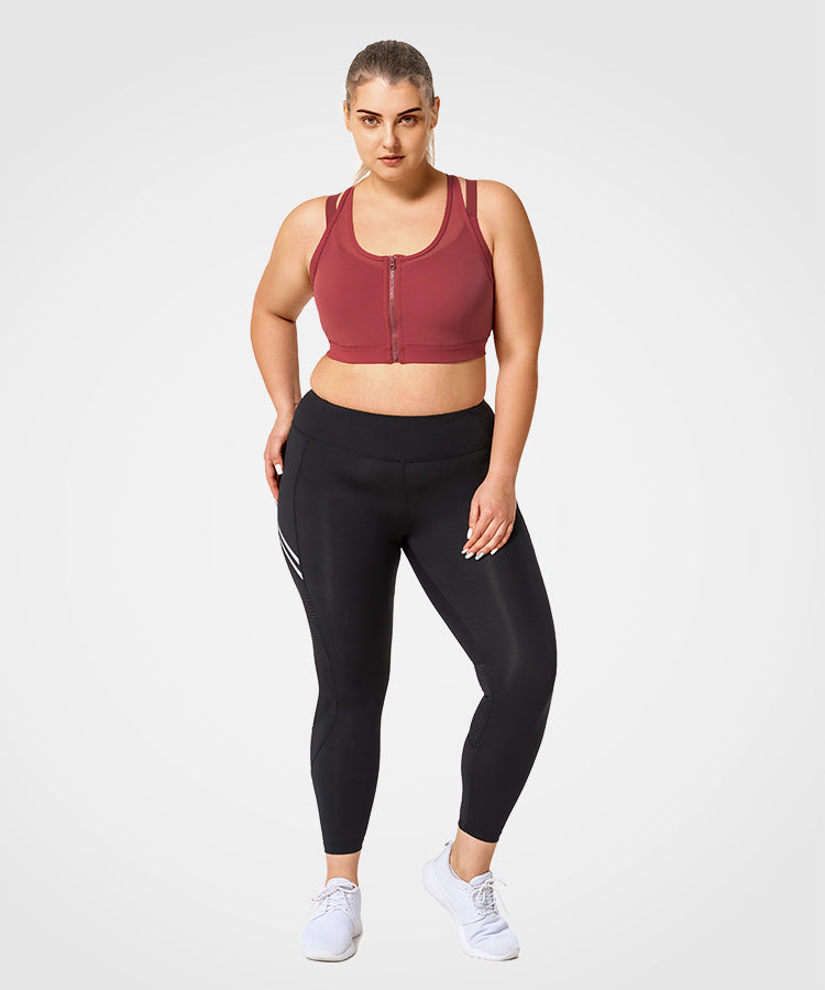 Power Zip Front Mesh Padded Running Bra | Women's High Support Sports Bra (Plus Size)