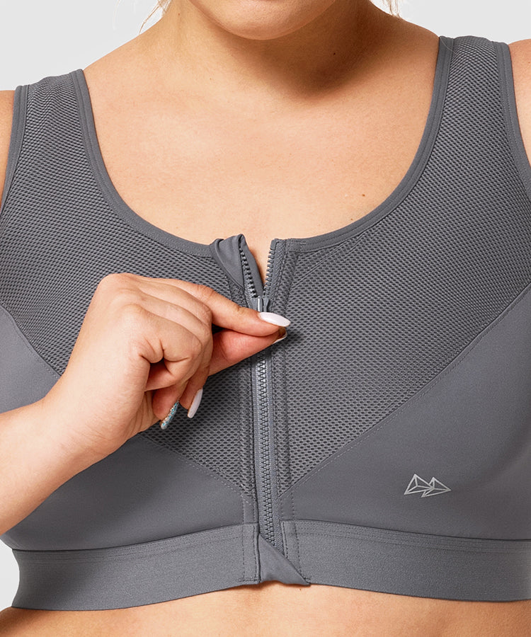Power Classic Zip Running Bra | Women's High Support Sports Bra (Plus Size)