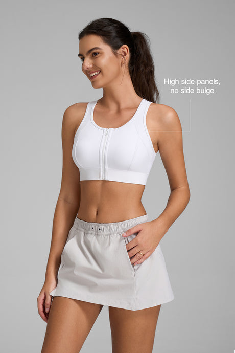 Sujetador deportivo Power Cutout con espalda nadadora y cremallera frontal | Sujetador deportivo de alta sujeción para mujer