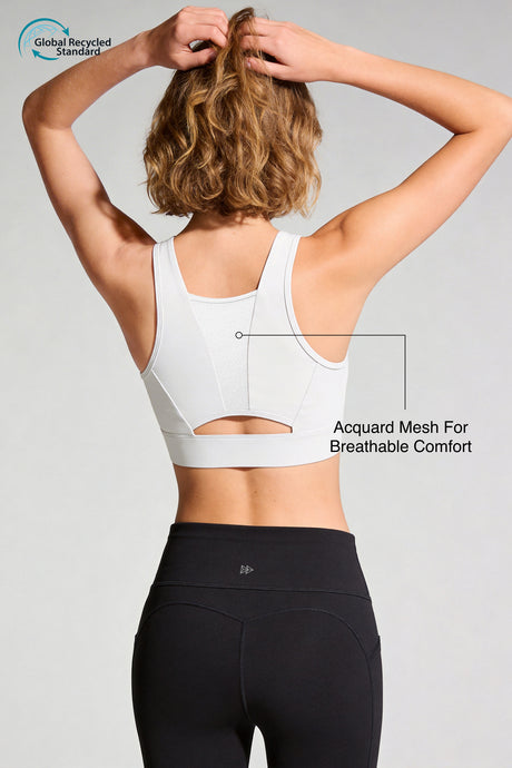 Power™ Front-Zip Jacquard Mesh Longline Sports Bra | High-Impact Support for Running, HIIT & Training
