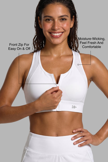 Enfold™ Zip-Front Mesh Racerback High-Support Sports Bra | Women's High Support Sports Bra