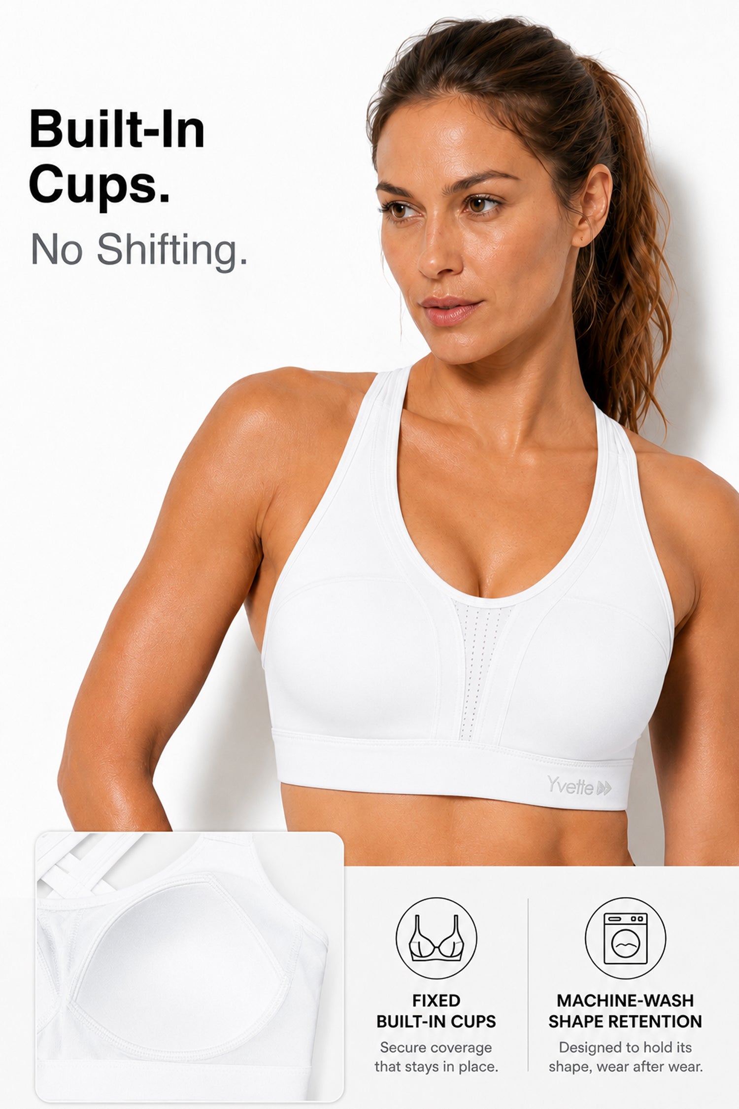 N7 ( sports bra ) 白 Power™ Cross Back Padded Running Bra | Women's High Support Sports