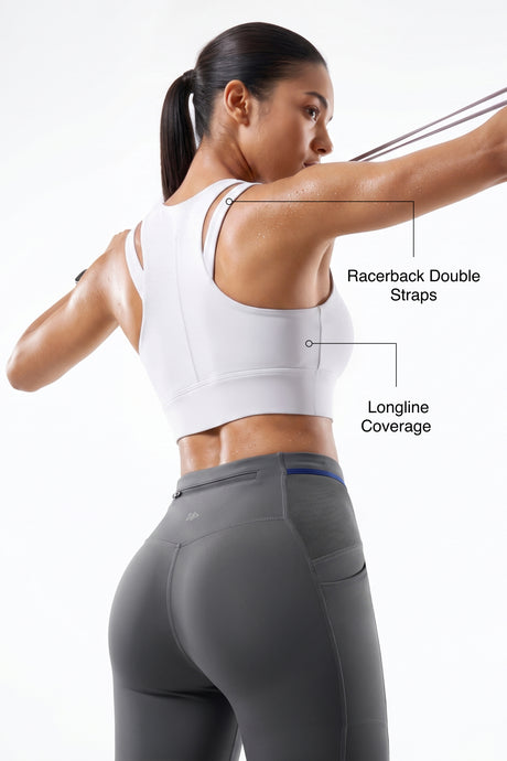White Longline Coverage High Impact Bra With Front Zip | High-Impact Support Best For Running, HIIT & Training