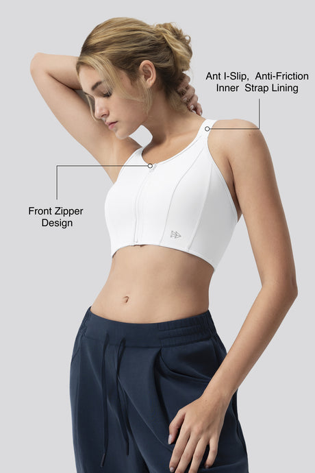 Justerbar sport-bh med Power Zip och framsida | Sport-bh med högt stöd för kvinnor
