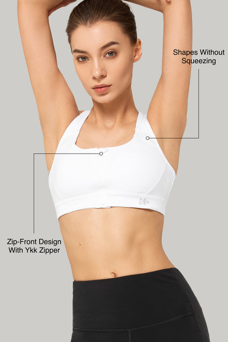Enfold Zip Front Vadderad Löpar-BH | Sport-BH med Högt Stöd för Damer