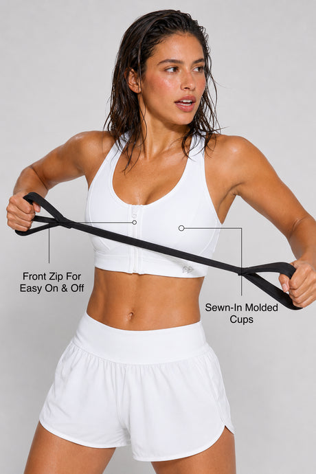 Enfold™ Zip Front Breathable Racerback High Impact Running Bra | Women's High Support Sports Bra