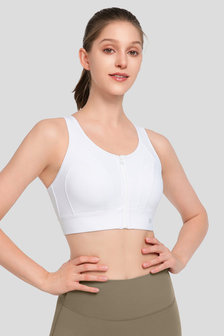 Echo Front Zip Perforerad Andningsbar Vadderad Löpar-BH | Sport-BH med Högt Stöd för Damer