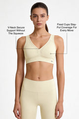 Power™ V Neck Breathable Mesh Hook Sports Bra | High-Impact Bounce Control Without Flattening for Running, HIIT & Training
