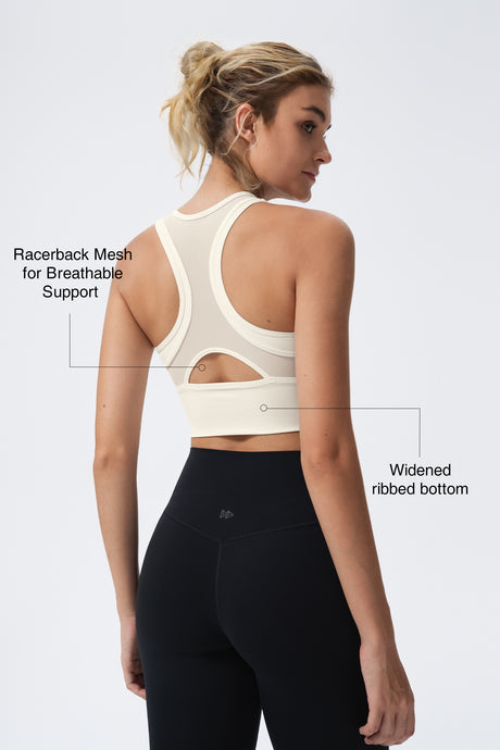 Echo™ Deep V-Neck Mesh Longline Padded Yoga Bra | Women's Light Support Sports Bra