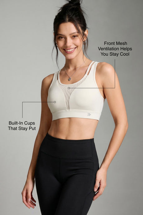 Echo™ Crossback Breathable Mesh With Adjustable Hook Medium Support Sports Bra | Women's Medium Support Sports Bra Best For Yoga, HIIT