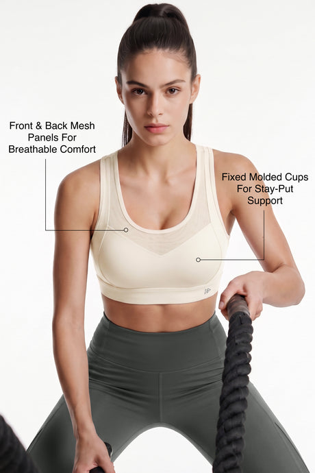 Power™ Breathable Cutout Sports Bra with Hook Closure | High Support for Running, HIIT & Training