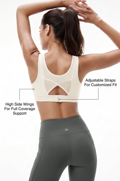 Power™ Breathable Cutout Sports Bra with Hook Closure | High Support for Running, HIIT & Training