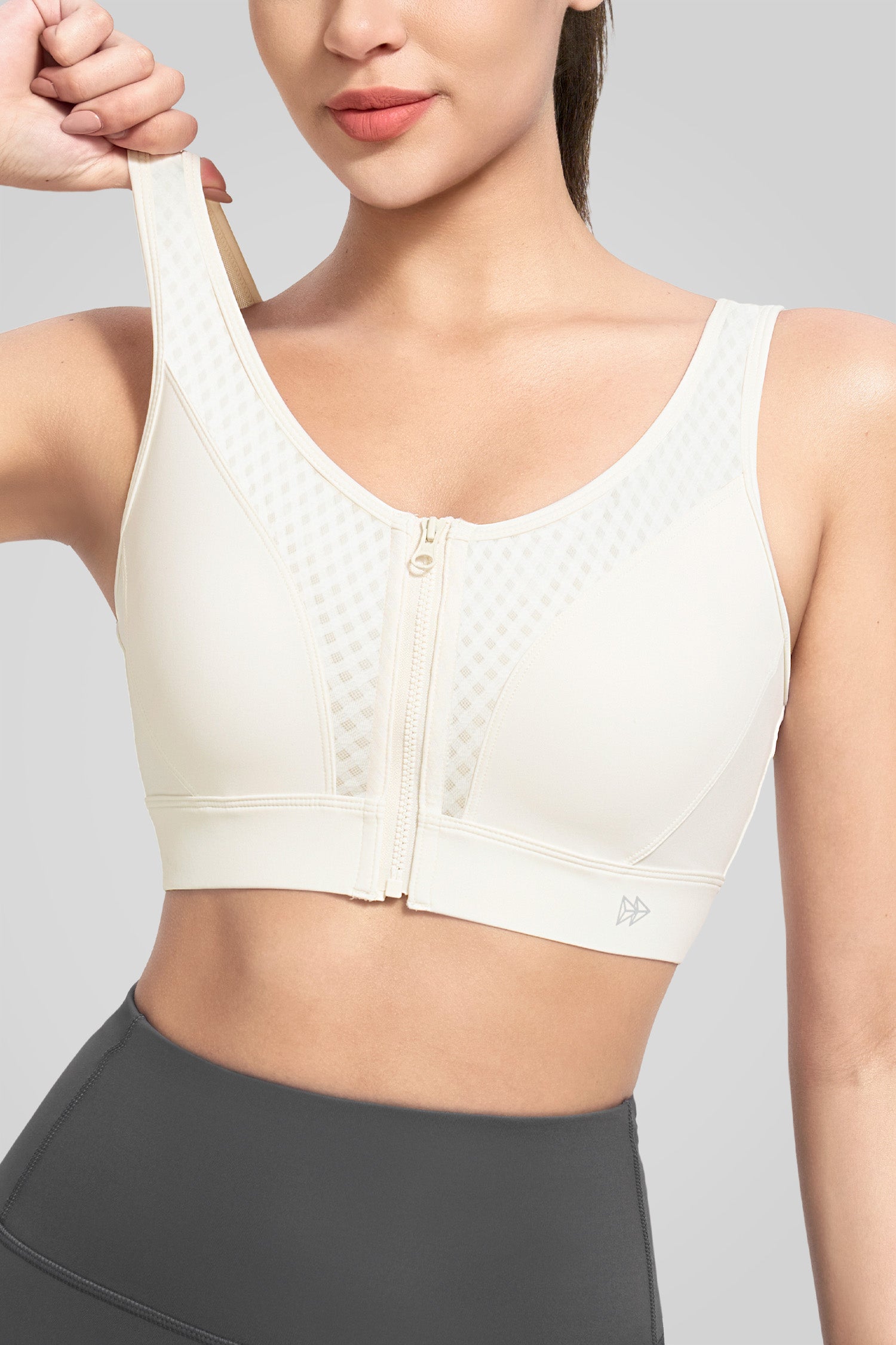 Power™ Grid Mesh Zip Front Sports Bra | Women's High Support Sports Bra