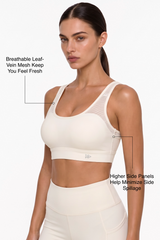 Power™ Yvette High-Support Sculpted Cup Sports Bra with Leaf-Pattern Mesh Back | High-Impact Bounce Control Without Flattening for Running, HIIT & Training