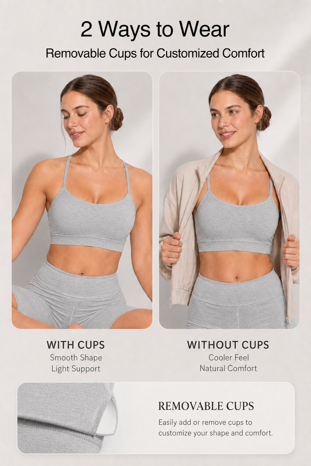 Reggiseno yoga imbottito con scollo a barchetta e spalline sottili Anywhere | Reggiseno sportivo con supporto leggero da donna