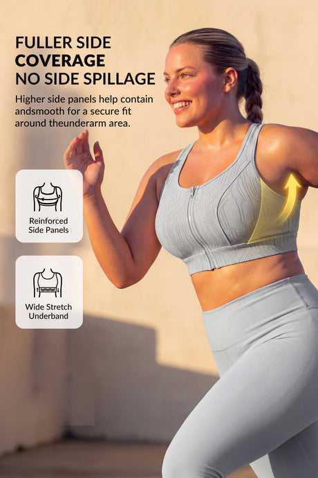Sujetador deportivo de running con estampado de rayas y cremallera frontal Power Zip | Sujetador deportivo de alta sujeción para mujer