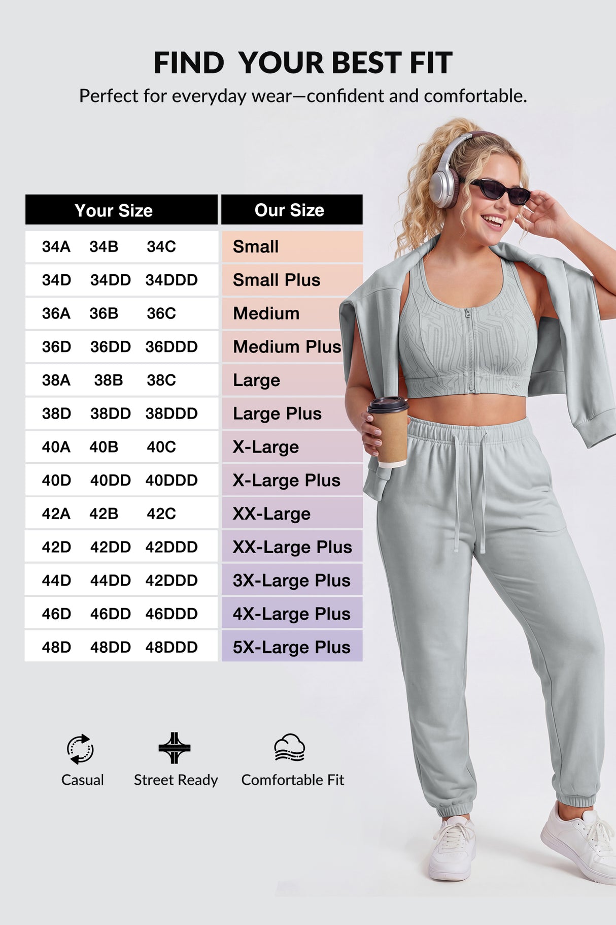 Reggiseno da corsa con motivo a strisce Power Zip Front | Reggiseno sportivo ad alto sostegno da donna