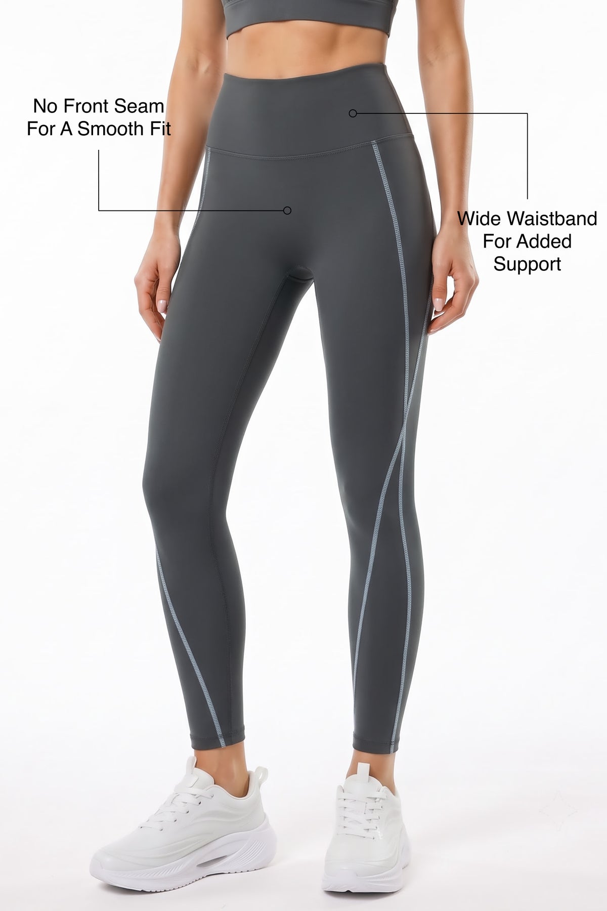 Power™ Contrast Stitch No Front Seam Sports Leggings | Women's High Support Leggings