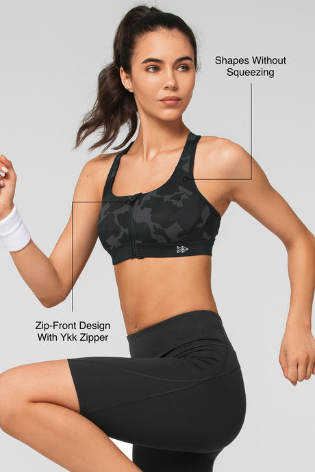 Enfold Zip Front Vadderad Löpar-BH | Sport-BH med Högt Stöd för Damer