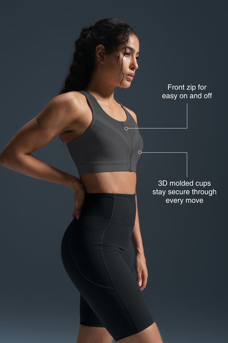 Enfold Zip Mesh Vadderad Löpar-BH | Sport-BH med Högt Stöd för Damer