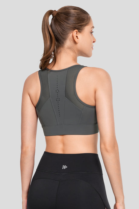 Echo Front Zip Perforerad Andningsbar Vadderad Löpar-BH | Sport-BH med Högt Stöd för Damer