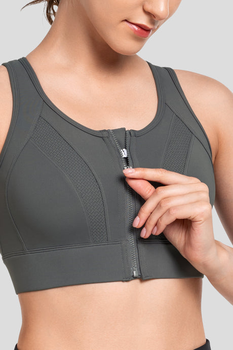 Echo Front Zip Perforerad Andningsbar Vadderad Löpar-BH | Sport-BH med Högt Stöd för Damer