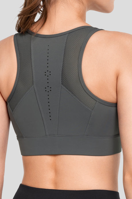 Echo Front Zip Perforerad Andningsbar Vadderad Löpar-BH | Sport-BH med Högt Stöd för Damer