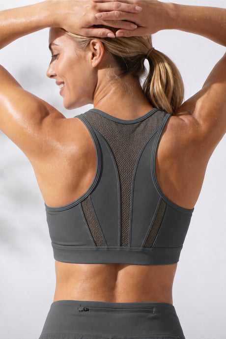 Enfold Zip Mesh Vadderad Löpar-BH | Sport-BH med Högt Stöd för Damer