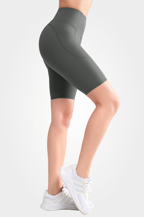 Echo biker shorts med hög midja, fickor och sidoperforering, 20 cm | Damsportshorts med högt stöd