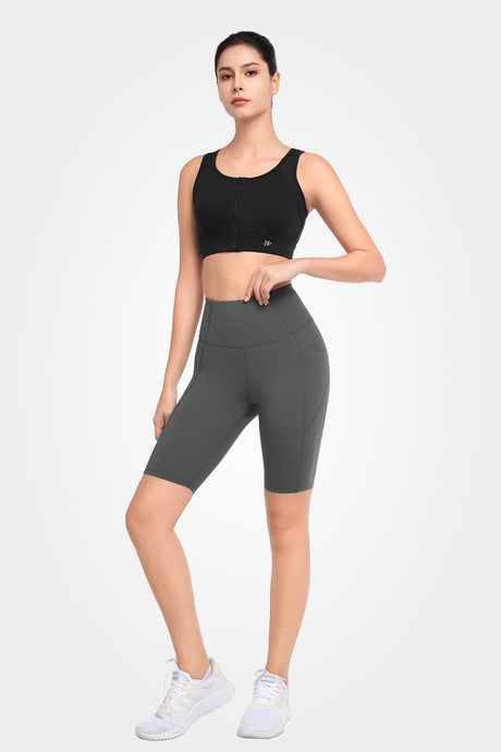 Echo biker shorts med hög midja, fickor och sidoperforering, 20 cm | Damsportshorts med högt stöd