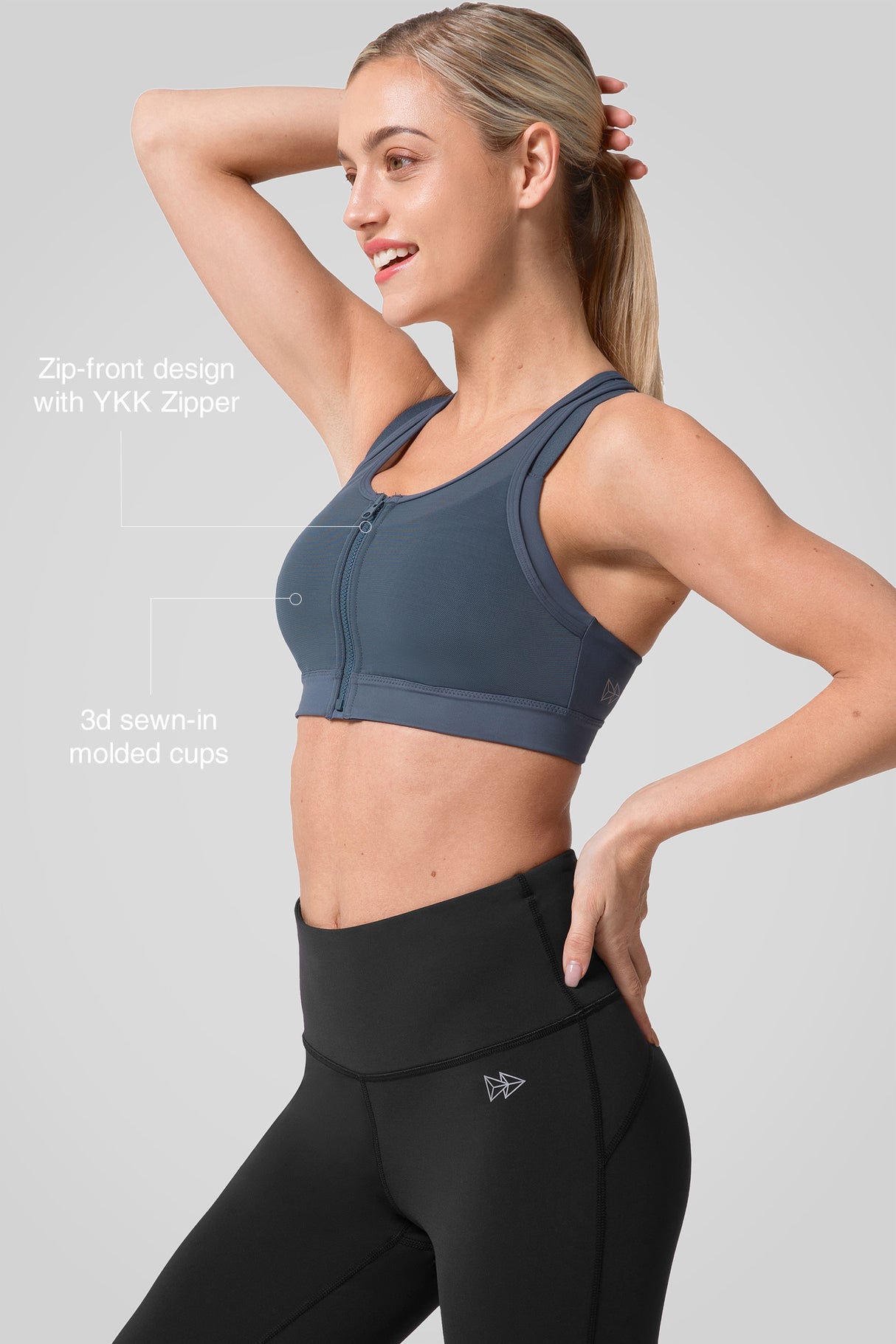 Power™ Zip Front Breathable Full-Coverage Running Bra | Women's High Support Sports Bra