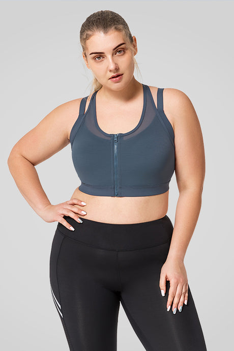 Reggiseno da corsa imbottito in rete con cerniera frontale Power | Reggiseno sportivo ad alto supporto da donna
