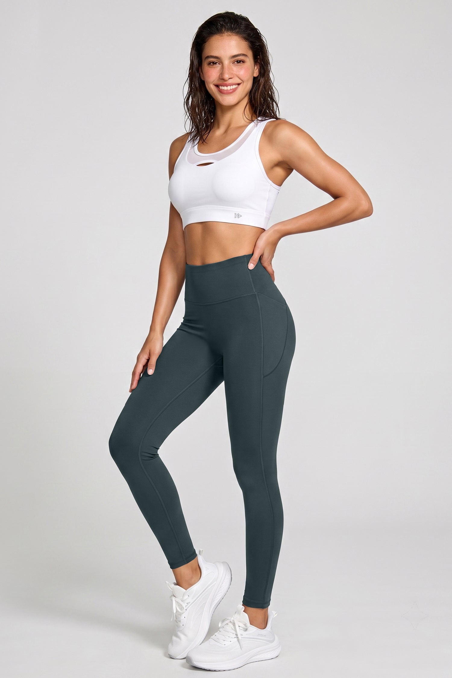 Power High Rise Supportive No Front Seam Pockets Curve Sports Leggings 27 Inch | Women's High Support Leggings