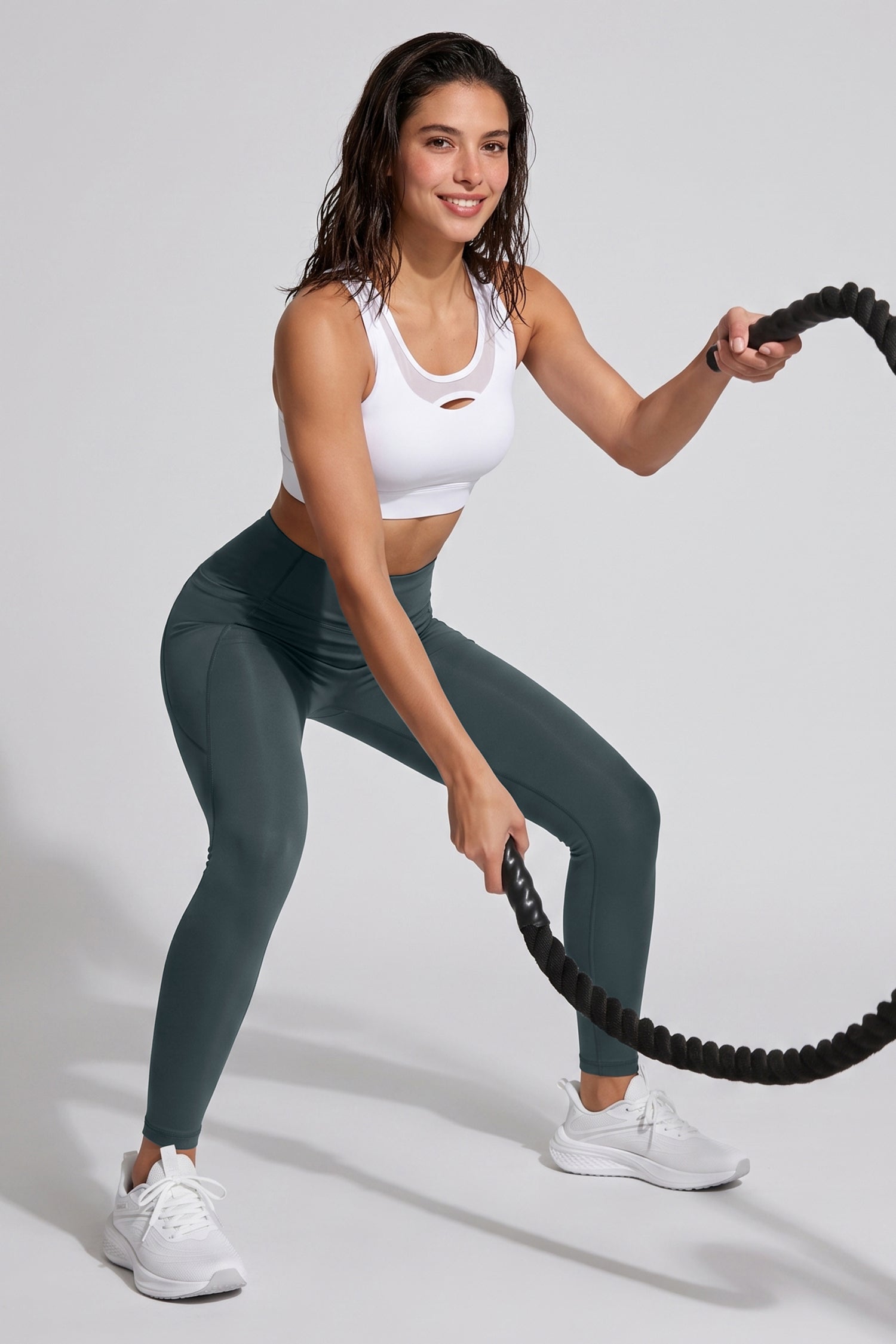 Power High Rise Supportive No Front Seam Pockets Curve Sports Leggings 27 Inch | Women's High Support Leggings