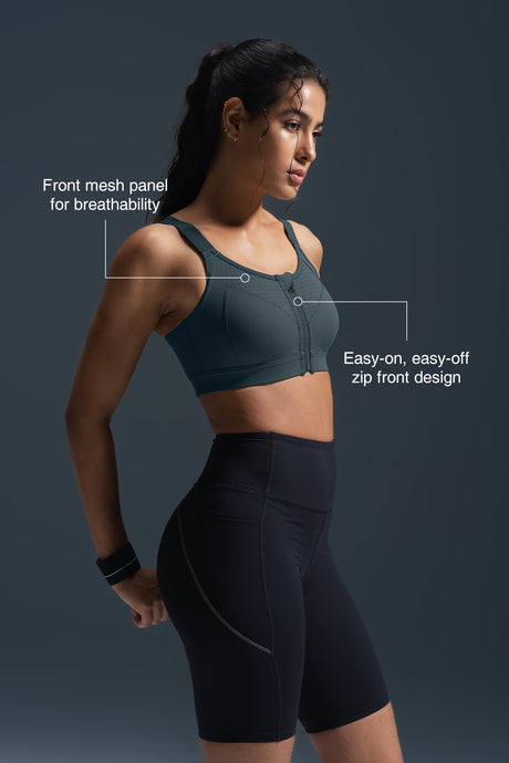 Reggiseno da corsa imbottito con spalline regolabili Power Zip | Reggiseno sportivo ad alto sostegno da donna