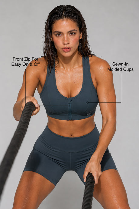 Enfold™ Zip Front Breathable Racerback High Impact Running Bra | Women's High Support Sports Bra