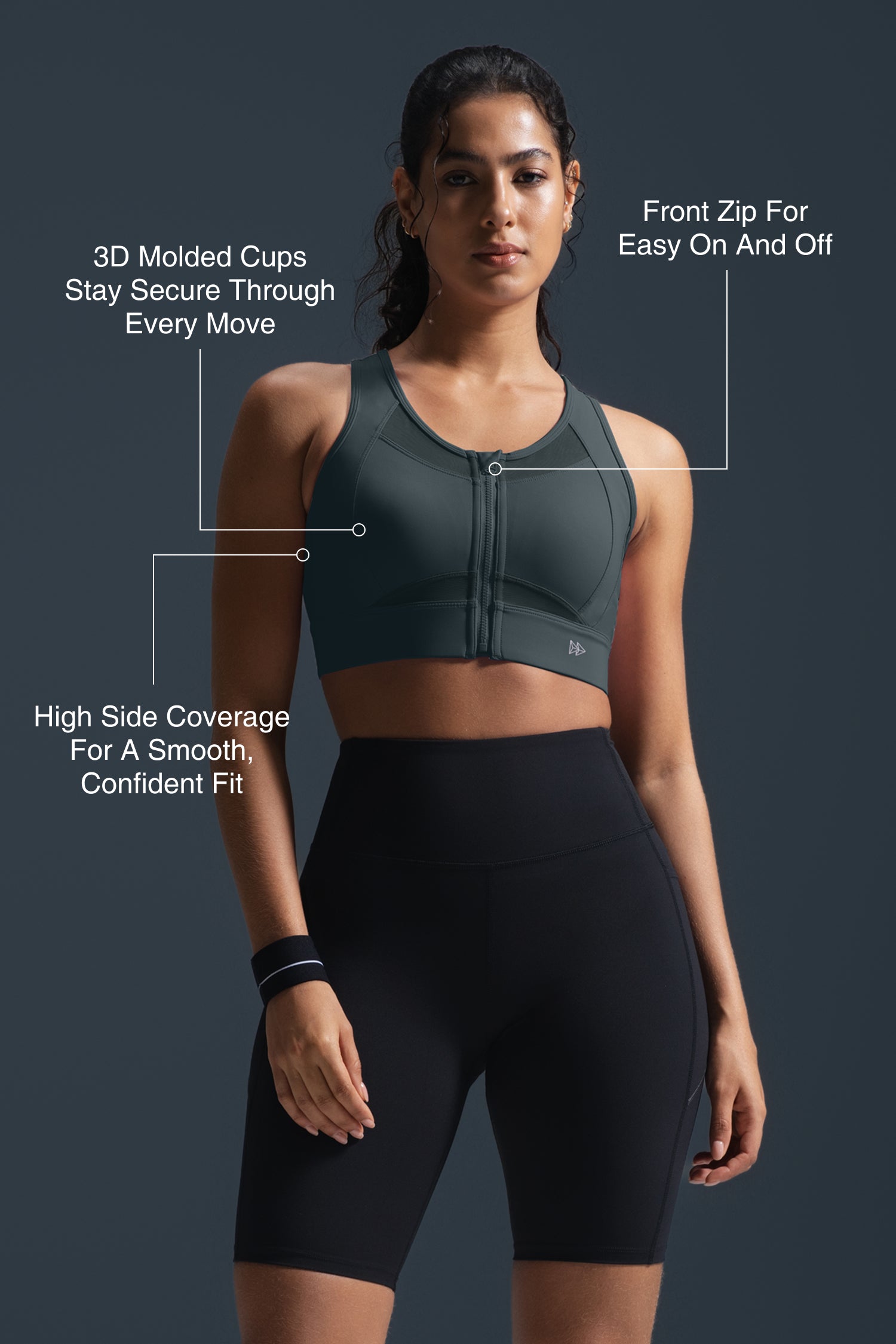 Sculpt Zip Mesh Racerback Vadderad Löpar-BH | Sport-BH med Högt Stöd för Damer