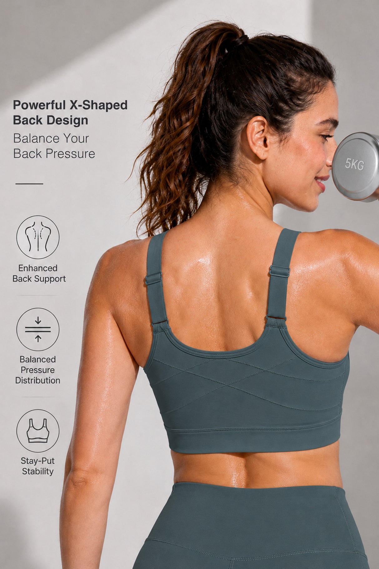Reggiseno da corsa imbottito con spalline regolabili Power Zip | Reggiseno sportivo ad alto sostegno da donna