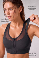 Power™ Zip Front Breathable Full-Coverage Running Bra | Women's High Support Sports Bra