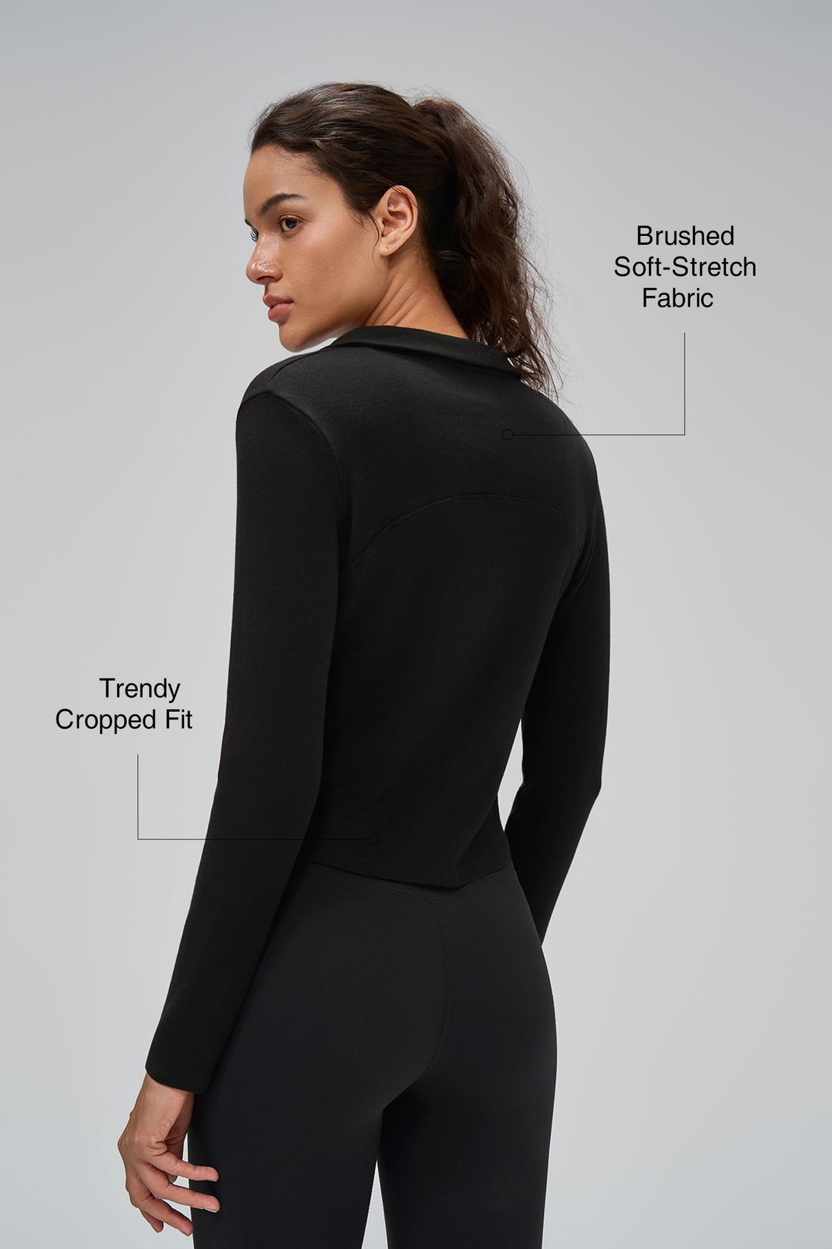 Anywhere™ Brushed Half-Zip Long Sleeve Crop Top | Women's Long Sleeve T-shirt