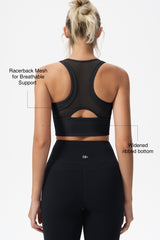 Echo™ Deep V-Neck Mesh Longline Padded Yoga Bra | Women's Light Support Sports Bra