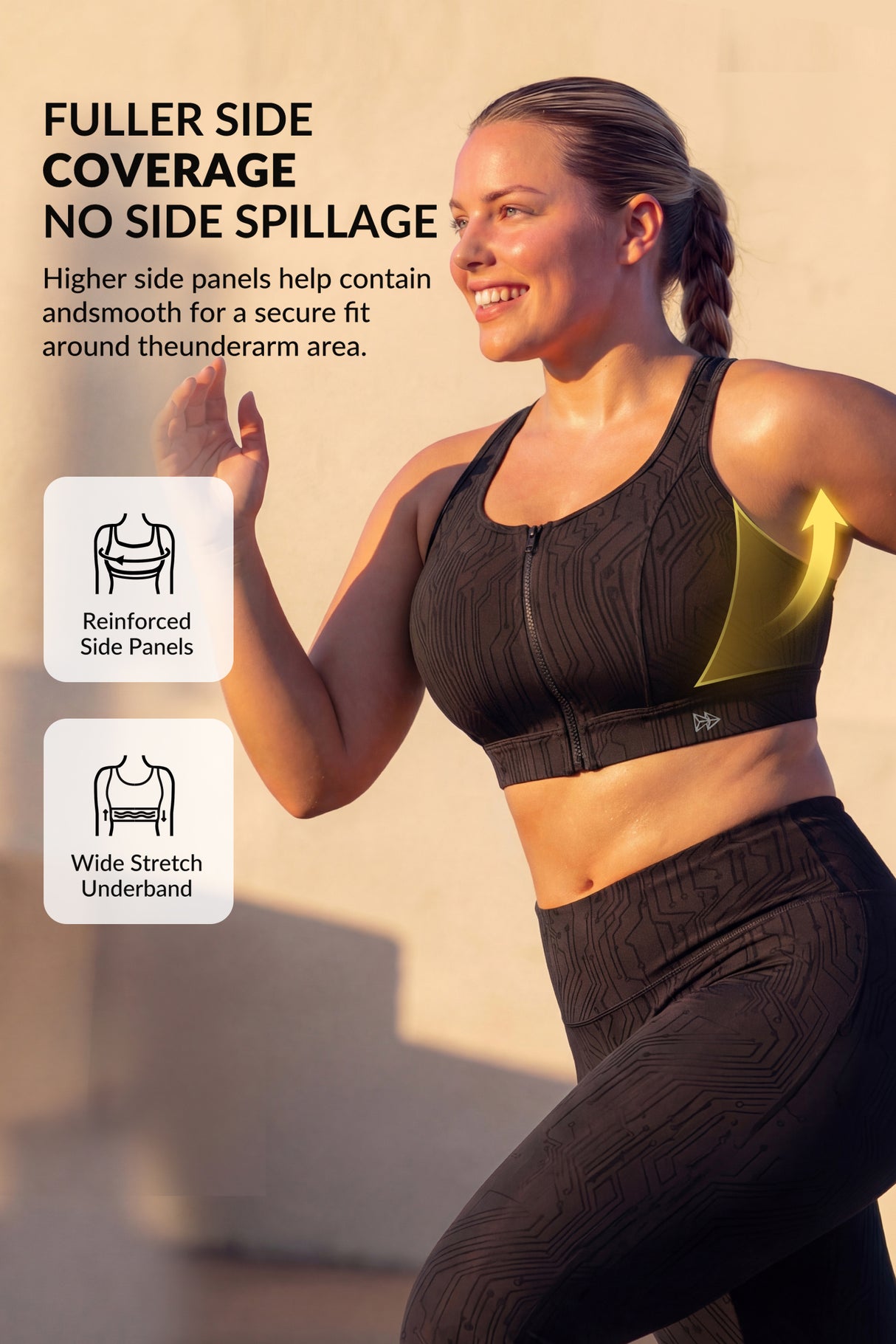 Power™ Zip Front Stripe Pattern Running Bra | Women's High Support Sports Bra
