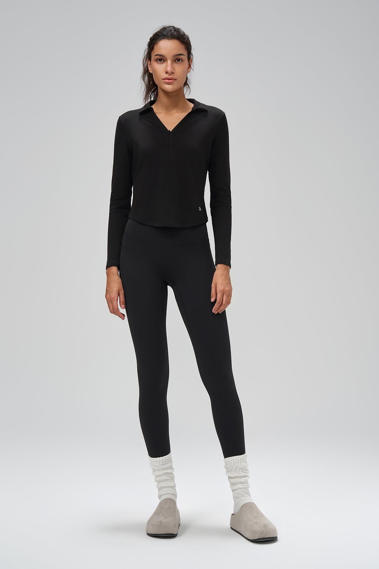 Anywhere™ Brushed Half-Zip Long Sleeve Crop Top | Women's Long Sleeve T-shirt