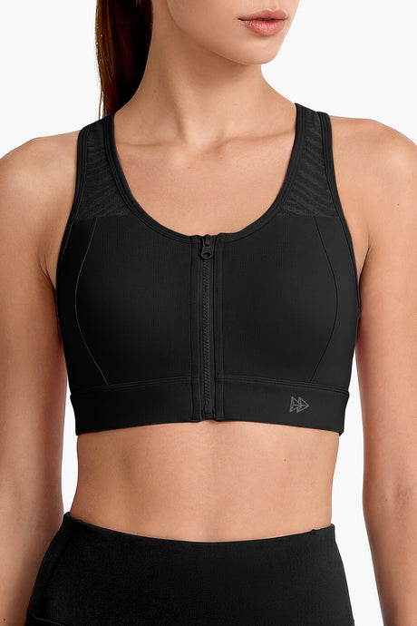 Power™ Breathable Zip Front Fixed Cups High Impact Bra | Women's High Support Sports Bra