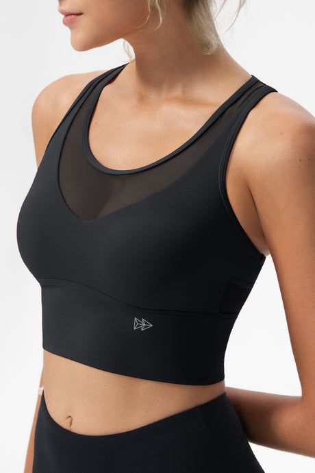 Echo™ Deep V-Neck Mesh Longline Padded Yoga Bra | Women's Light Support Sports Bra