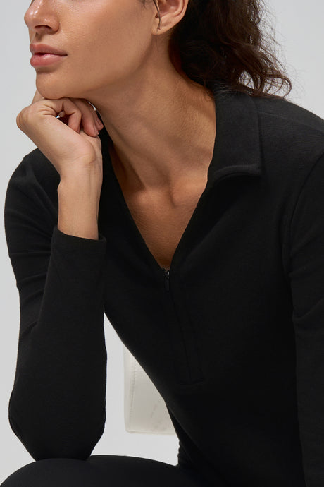Anywhere™ Brushed Half-Zip Long Sleeve Crop Top | Women's Long Sleeve T-shirt