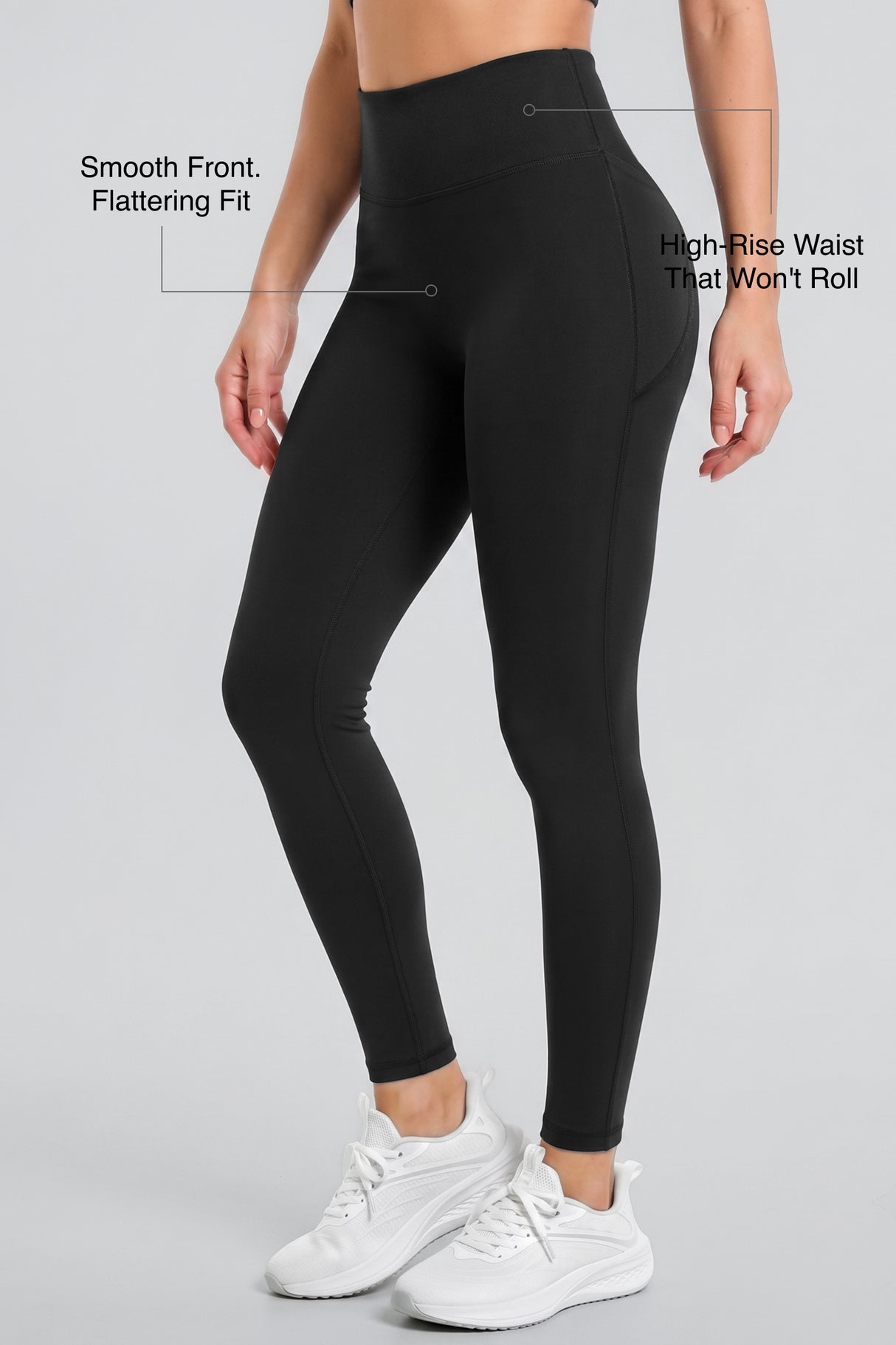 Power High Rise Supportive No Front Seam Pockets Curve Sports Leggings 27 Inch | Women's High Support Leggings
