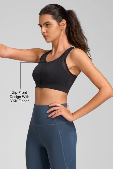 Power™ Zip-Front Mesh-Back High-Support Running Bra | Women's High Support Sports Bra