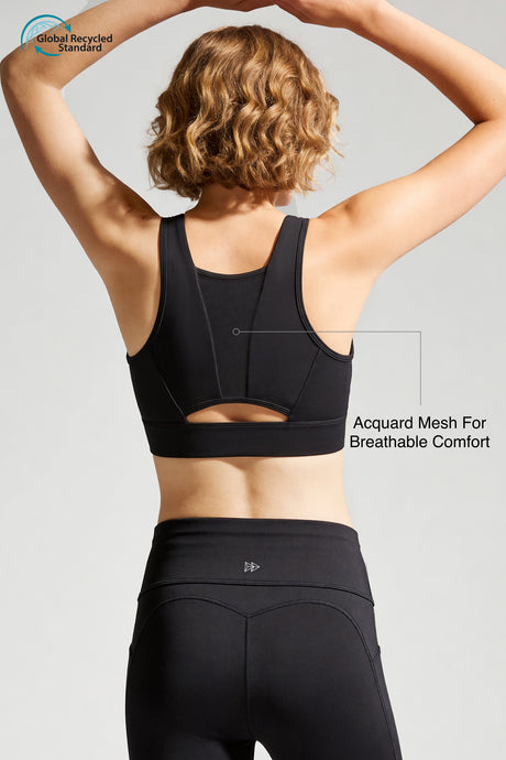 Power™ Front-Zip Jacquard Mesh Longline Sports Bra | High-Impact Support for Running, HIIT & Training